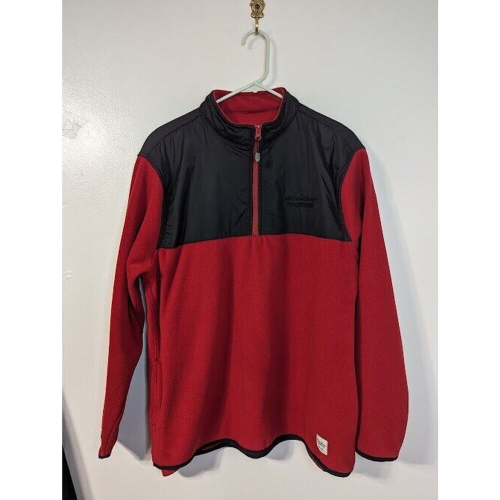 Eddie Bauer Mens Size L Red Black 1/4 Zip Fleece Jacket Work‎ Wear Pockets